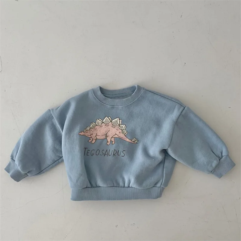 Winter Baby Girls Boys Fleece Velvet Warm Long Sleeve Tops Spring Kids Sweatershirt Dinosaur Print Hoodies - Image 6