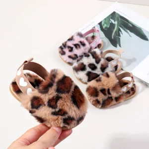 Winter Baby Plush Toe Soft Slippers Spring and Autumn Girls Boys Indoor Walking Shoes Fashion Leopard Point Toddler Infant Shoes