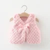 Winter Toddler Plush Coat Girl Baby Bow Solid Color One Button Loose and Versatile Outdoor Artificial Fur Tank Top