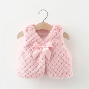 Winter Toddler Plush Coat Girl Baby Bow Solid Color One Button Loose and Versatile Outdoor Artificial Fur Tank Top