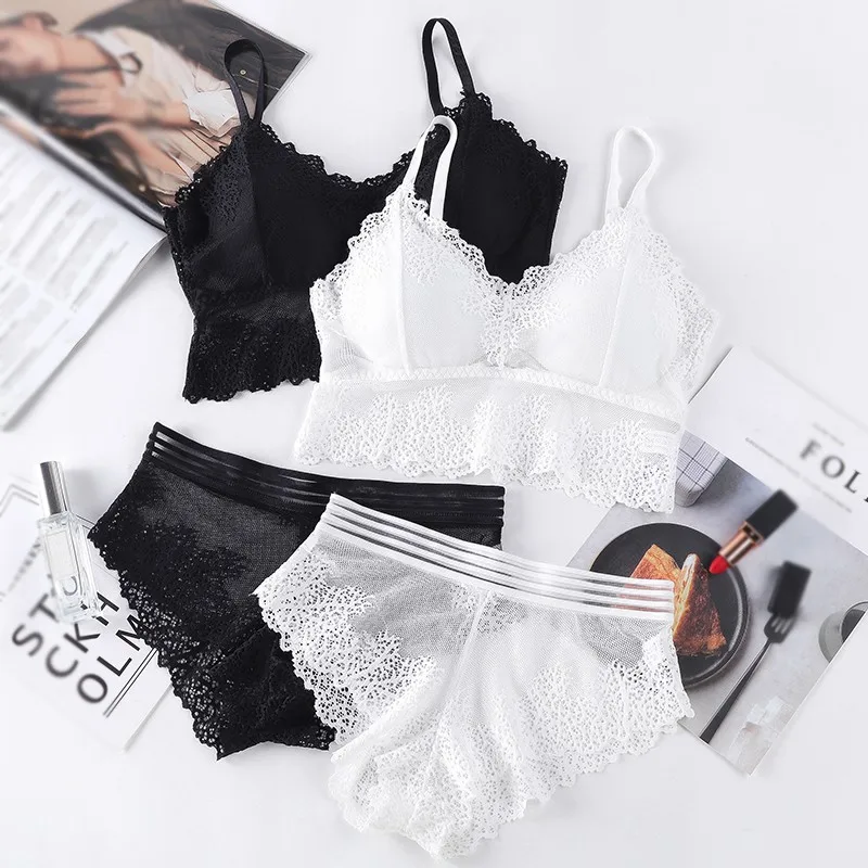 Women Bra Brief Set French Lace Underwear Female Sexy Lingerie Set Lace Bralette Crop Top Seamless Backless Vest Top Set - Image 4