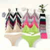 Women Bra and Panties Set Push Up Bralette Non-wire 1/3 Cup Bras Low Rise Thongs Sexy Lingerie Set Women Cotton Underwear