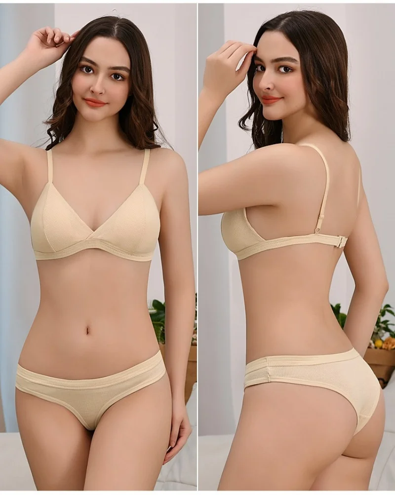 Women Bra and Panties Set Push Up Bralette Non-wire 1/3 Cup Bras Low Rise Thongs Sexy Lingerie Set Women Cotton Underwear - Image 3