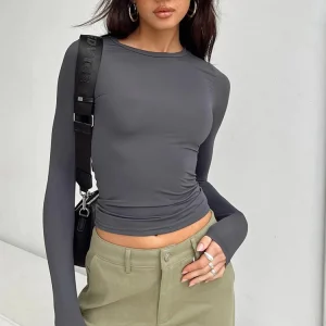 Women Casual Long Sleeve T-Shirts Spring Autumn Solid Slim Fit Pullovers Tees Shirts Female Streetwear Base Tees Tops Casual