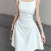 Women Classic Black White Suspender Dress Elegant Lady Daily Temperament A-line Mini Dresses Female Fashion Party Waist Dress