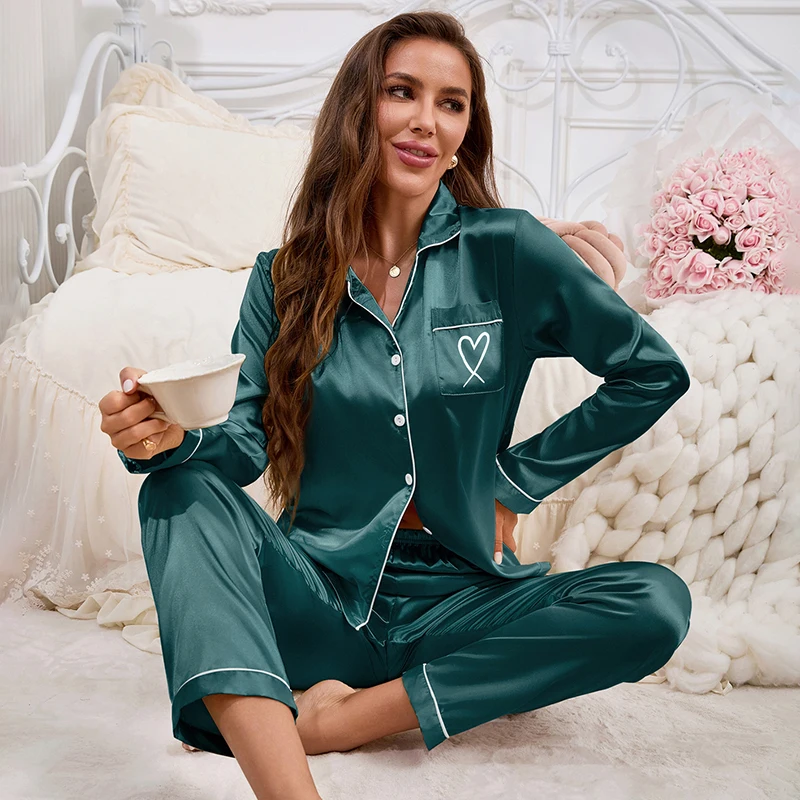 Women Pajama Set Embroidery Long Sleeve Tops with Long Pants 2 Piece Set Pj Victorian Pajama Style Sleepwear Pijama Loungewear - Image 3