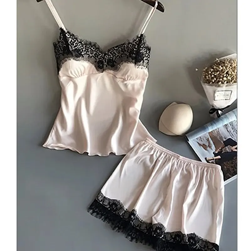 Women Pajama Suit Fashion V-Neck Lace Sexy Lingerie Pyjamas Sleep Shorts Set Sleepwear New - Image 4