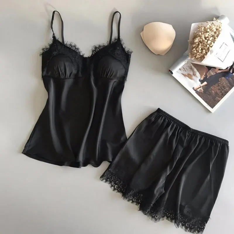 Women Pajama Suit Fashion V-Neck Lace Sexy Lingerie Pyjamas Sleep Shorts Set Sleepwear New - Image 3
