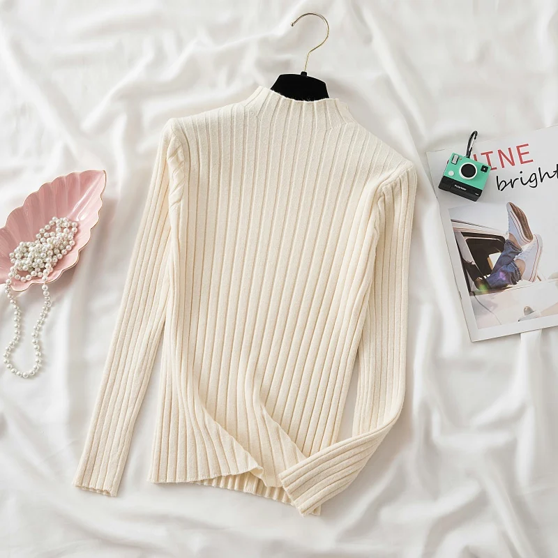 Women Pullover Ribbed Knitted Sweater Autumn Winter Pullovers Turtleneck Long Sleeve Slim Basic Solid Female Sweaters Tops - Image 4