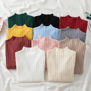 Women Pullover Ribbed Knitted Sweater Autumn Winter Pullovers Turtleneck Long Sleeve Slim Basic Solid Female Sweaters Tops