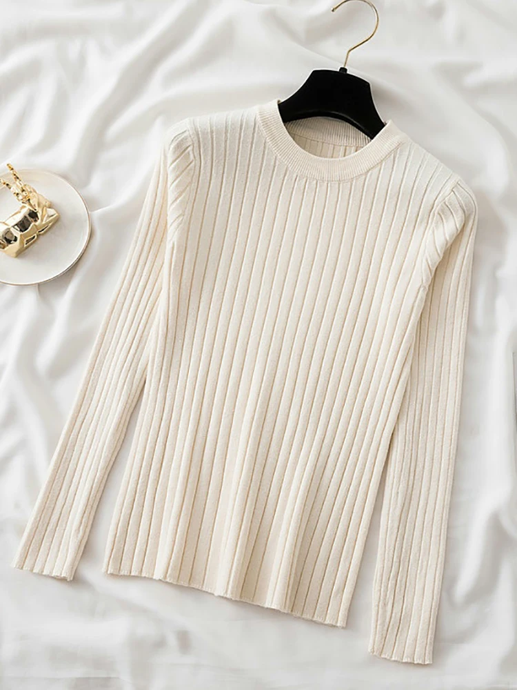 Women Pullovers Sweaters Knit Soft Jumper tops New Autumn Winter Tops O-Neck Ribbed Long Sleeve Korean Slim-fit Female Sweater - Image 3