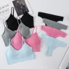 Women Seamless Bra Panties Set Push-Up Non-wire Bralette Low-Rise Briefs Sexy Lingerie Female Comfort Rib Sports Underwear Set