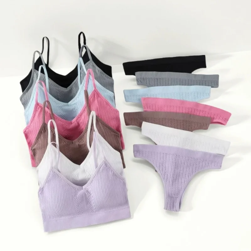 Women Seamless Bra Panties Set Push-Up Non-wire Bralette Low-Rise Briefs Sexy Lingerie Female Comfort Rib Sports Underwear Set - Image 3
