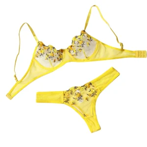 Women Sexy Lace Lingerie Push Up Lingerie Semi-Sheer Bra And Panty Sets Female Erotic Underwear Flower Embroidery Bralette Set