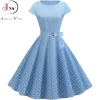 Women Summer Dresses Robe Vintage 50s 60s Big Swing Party Rockabilly Dress White Polka Dot Vestidos