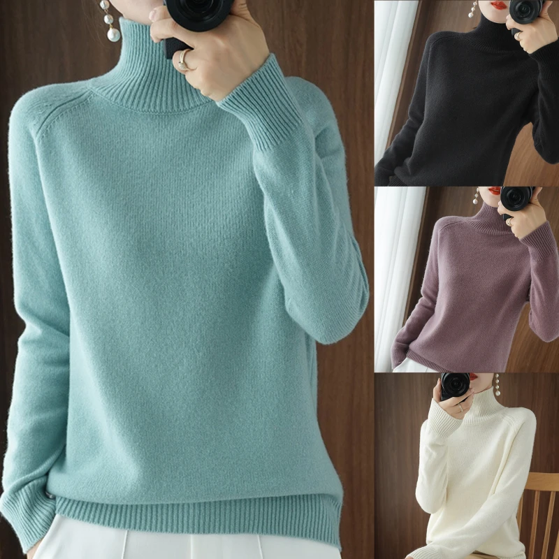 Women Turtleneck Cashmere Sweater Autumn Winter Solid Color Knitted Jumper Female Casual Basic Bottoming Pullover Sweaters 2024 - Image 2