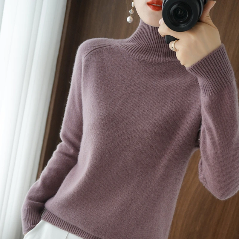 Women Turtleneck Cashmere Sweater Autumn Winter Solid Color Knitted Jumper Female Casual Basic Bottoming Pullover Sweaters 2024 - Image 4