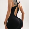 Women Workout Seamless Jumpsuit Yoga Ribbed Bodycon One Piece Square Neck Leggings Romper