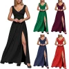 Women's 2025 Summer Solid Color Formal Dress - Sleeveless Evening Gown with Waist Accent, Elegant Floor Length Bridesmaid Dress