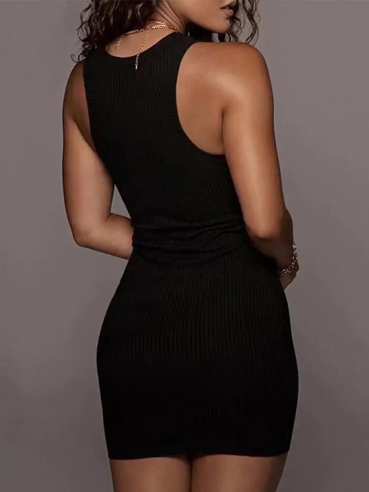 Women's Black Ribbed Bodycon Mini Dress Sexy Sleeveless Vest Club Party Tight Fitting Solid Color Summer Dress - Image 6