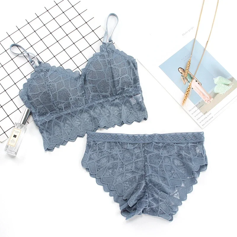 Women's Bra Set Sexy Beauty Back Tops Lace Push-up Bras and Panty Sets Wire Free Lingerie Solid Padded Intimates Underwear - Image 5