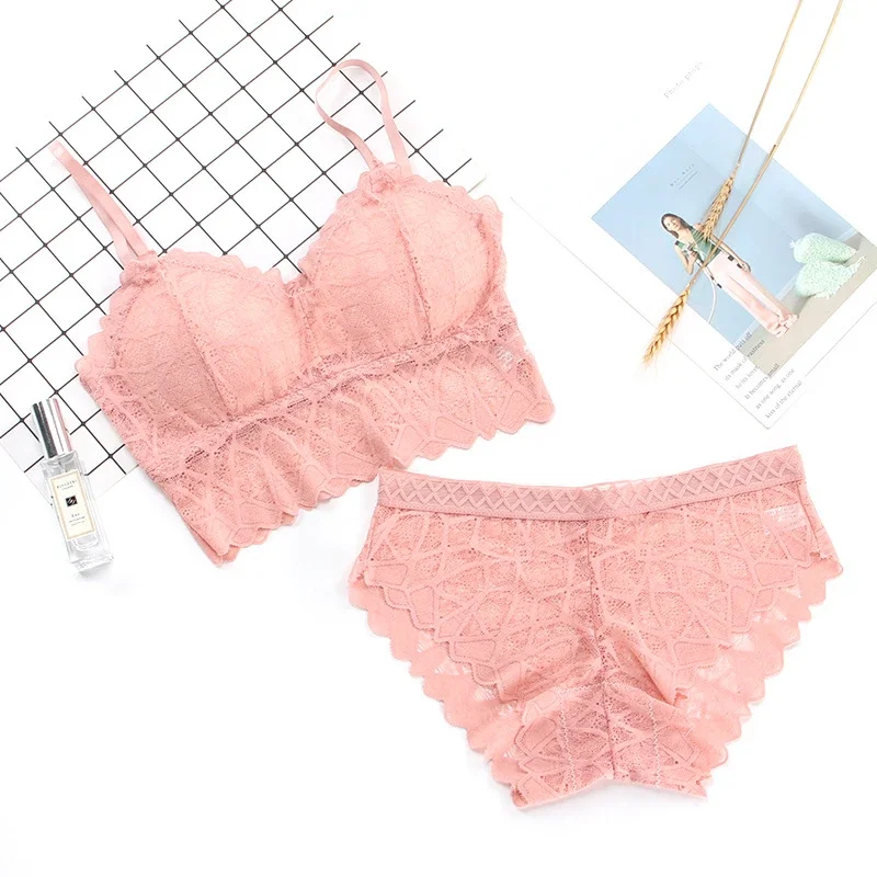 Women's Bra Set Sexy Beauty Back Tops Lace Push-up Bras and Panty Sets Wire Free Lingerie Solid Padded Intimates Underwear - Image 6