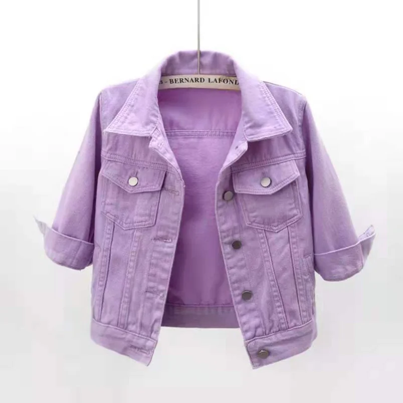 Women's Denim Jacket Spring Autumn Short Coat Pink Jean Jackets Casual Tops Purple Yellow Purple Blue Loose Tops Lady Outerwear - Image 4