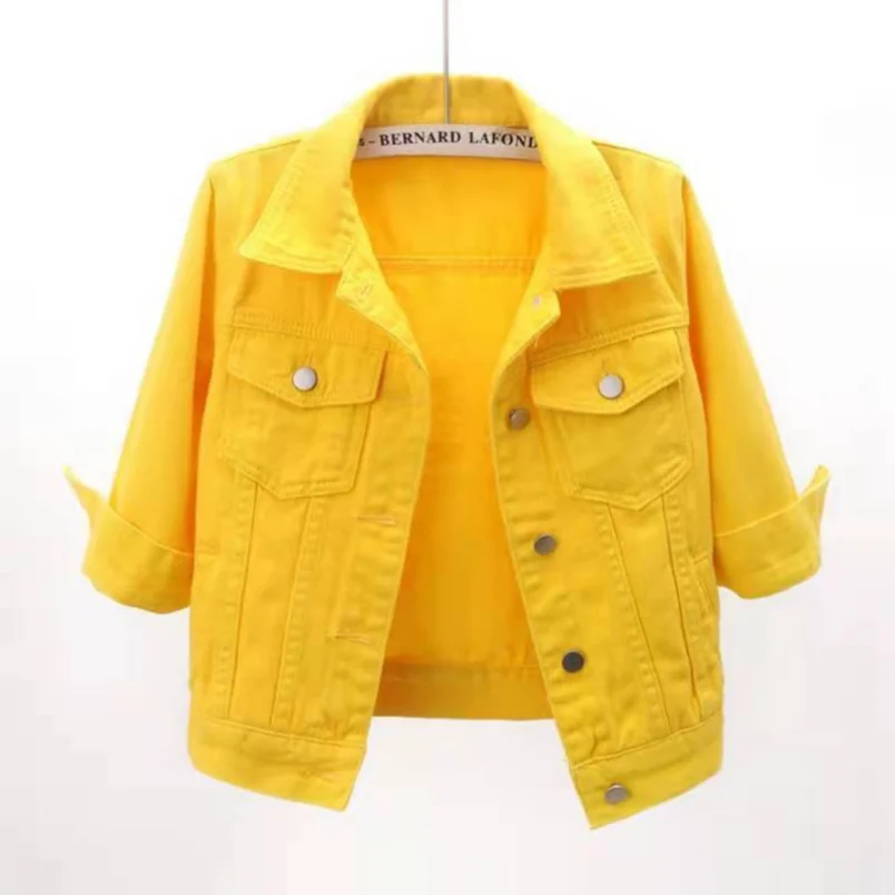 Women's Denim Jacket Spring Autumn Short Coat Pink Jean Jackets Casual Tops Purple Yellow Purple Blue Loose Tops Lady Outerwear - Image 6