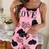 Women's Heart Print Summer Sleepwear Cami Top and Shorts Night Sleep Wear Pajamas 2 Pcs One Set Comfy Top with Shorts Pajamas