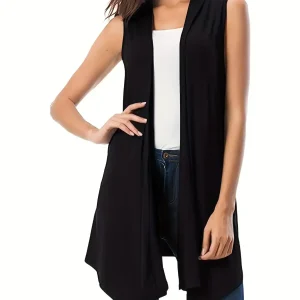 Women's Plus Size 1XL-5XL Asymmetrical Hem Sleeveless Cardigan Versatile Solid Color Casual Cardigan Simple Fashionable Cardigan