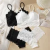 Women's Sexy Lace Bra Suit Solid Set Beautiful Back Hollow Out No Steel Ring Underwear With Lace Flower Breathable Panties