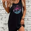 Women's Summer Sleeveless Tank Top Dress Sexy Women's summer loose sleeveless short mini dress with black print