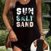 Women's Summer Sleeveless Tank Top Dress Sexy Women's summer loose sleeveless short mini dress with black print