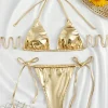 Womens Triangle Bikini Set PU String Cheeky Bra and Panty Sexy Two Piece Bikinis Halter Tops Swimsuit