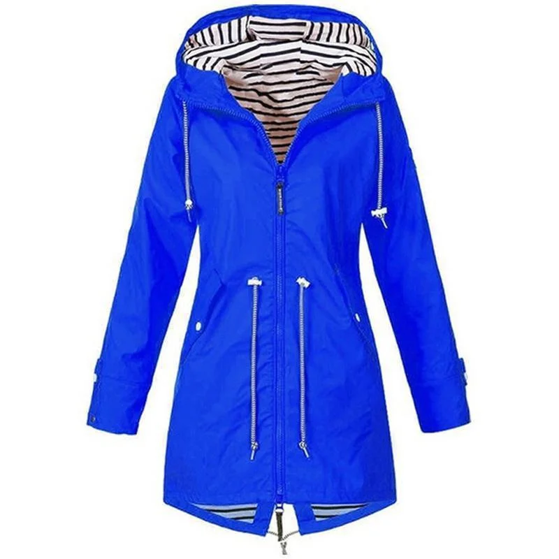 Womens Waterproof Raincoat Casual Basic Outdoors Trench Lightweight Drawstring Jackets Hiking Clothes for Women - Image 2