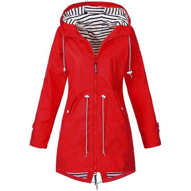 Womens Waterproof Raincoat Casual Basic Outdoors Trench Lightweight Drawstring Jackets Hiking Clothes for Women - Image 3