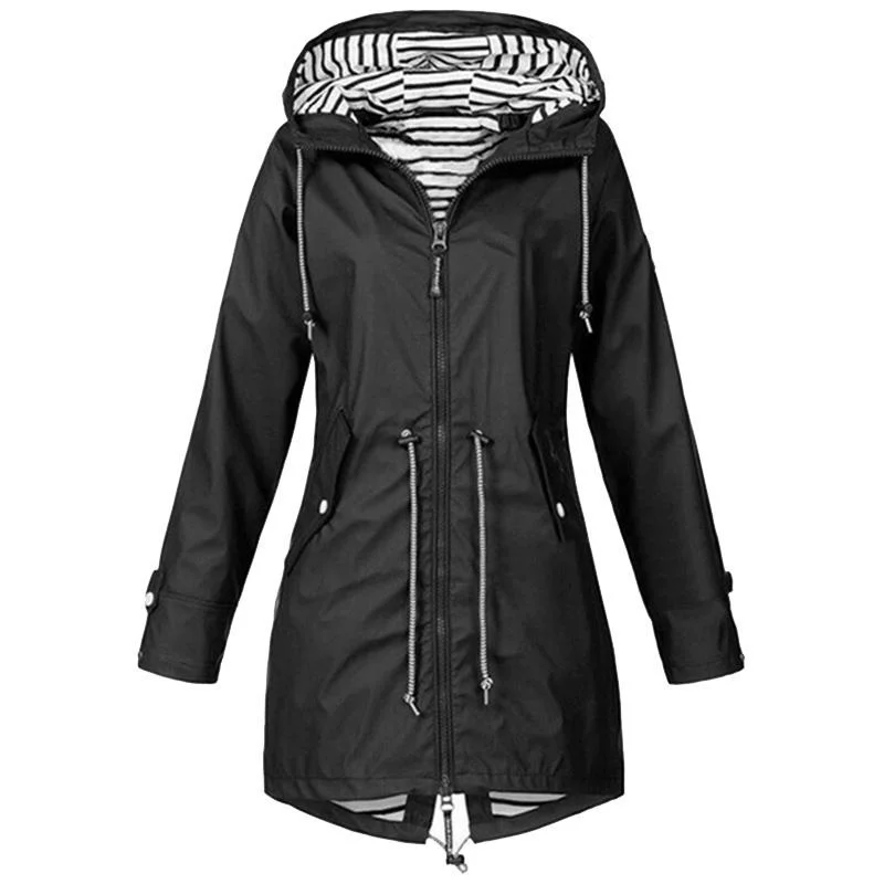 Womens Waterproof Raincoat Casual Basic Outdoors Trench Lightweight Drawstring Jackets Hiking Clothes for Women - Image 4