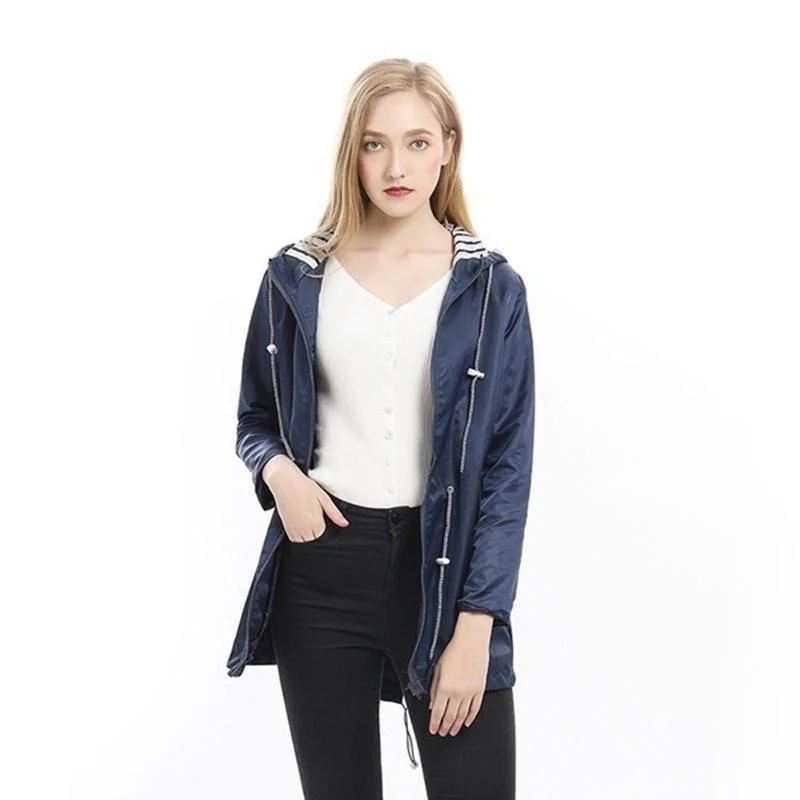 Womens Waterproof Raincoat Casual Basic Outdoors Trench Lightweight Drawstring Jackets Hiking Clothes for Women - Image 5