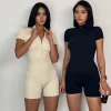 Womens Yoga Jumpsuits Short Sleeve Thin Slim Fit Stretch One Piece Playsuits Romper Sexy Fitness Female Basic Zipper Sportwears