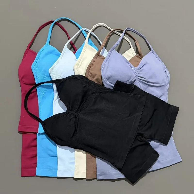 Yoga 2 Pieces Gym Set Women Backless Halter Tops High Waist Seamless Shorts Gym Suit Fitness Sports Bras Sportswear Workout Sets