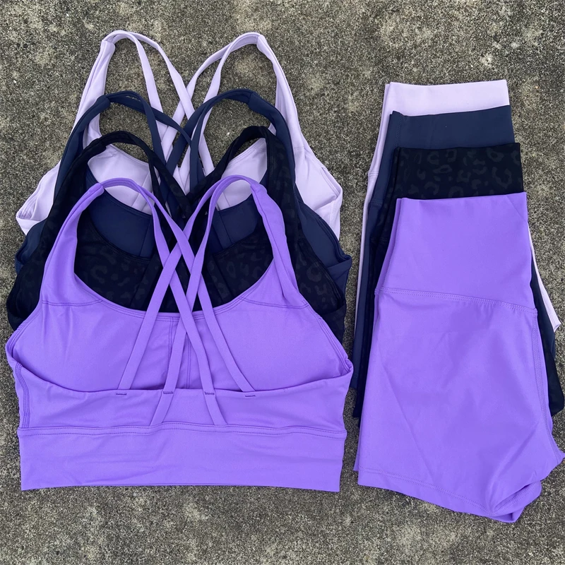 Yoga Shorts Set Gym Sports Set Women Workout Clothes 2 Piece Fitness Suit Cross Straps Bra High Waist Shorts Running Tracksuit - Image 2