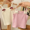 1-8Y Children's Knitted Sling Top Sleeveless Short T-Shirts 2025 Summer Thin Base Suspenders Girls Baby Rabbit Mushroom Tops