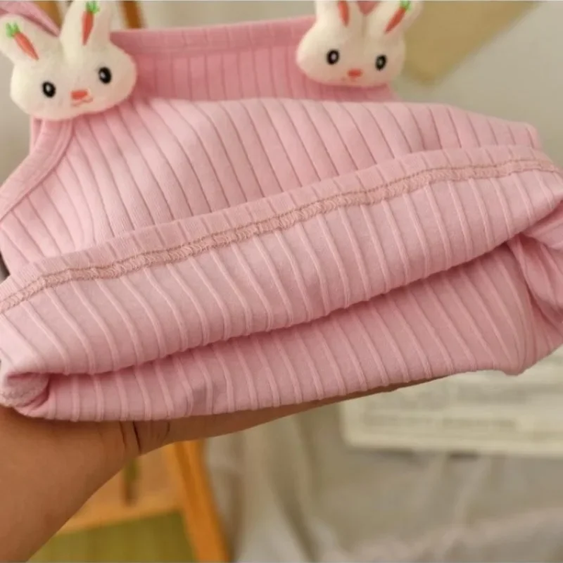 1-8Y Children's Knitted Sling Top Sleeveless Short T-Shirts 2025 Summer Thin Base Suspenders Girls Baby Rabbit Mushroom Tops - Image 6