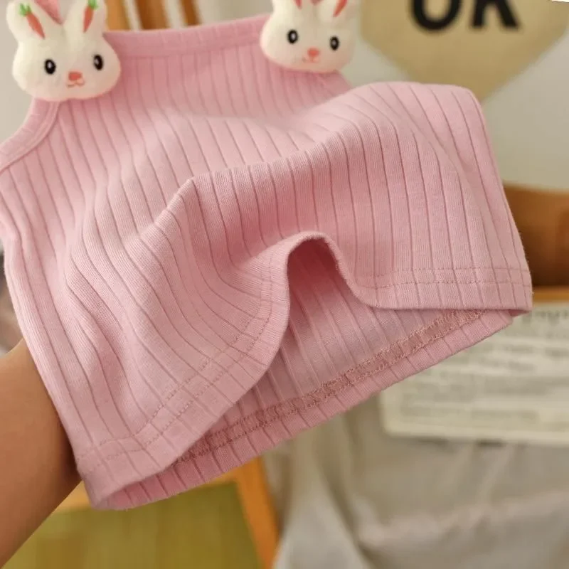 1-8Y Children's Knitted Sling Top Sleeveless Short T-Shirts 2025 Summer Thin Base Suspenders Girls Baby Rabbit Mushroom Tops - Image 4