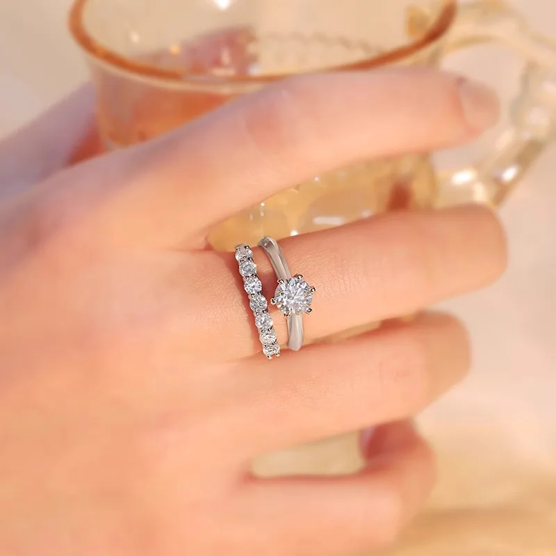 1.0mm-3.5mm Round Brilliant Cut Moissanite Wedding Rings Half Eternity Band 925 Silver Lab Diamond Wedding Ring With Certificate - Image 4
