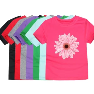 100% Cotton Toddler Girl T Shirt 2 to 3 4 5 6 7 8 9 10 11 12 13 14 Years Pink White Tshirt Flower Print Teenage Girls Tee Shirts