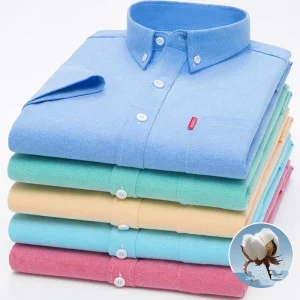 100% Oxford Cotton Men's Summer Short Sleeved Shirt For BusinessCCasual Comfortable Breathable Solid Color Pink-Blue-Green S-5XL