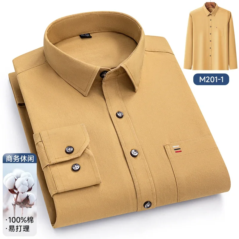 100% Pure Cotton Men's Shirts Long Sleeve Solid Soft Regular Fit Formal Dress Shirt Social Blouse Male Clothes 6XL 7XL - Image 3
