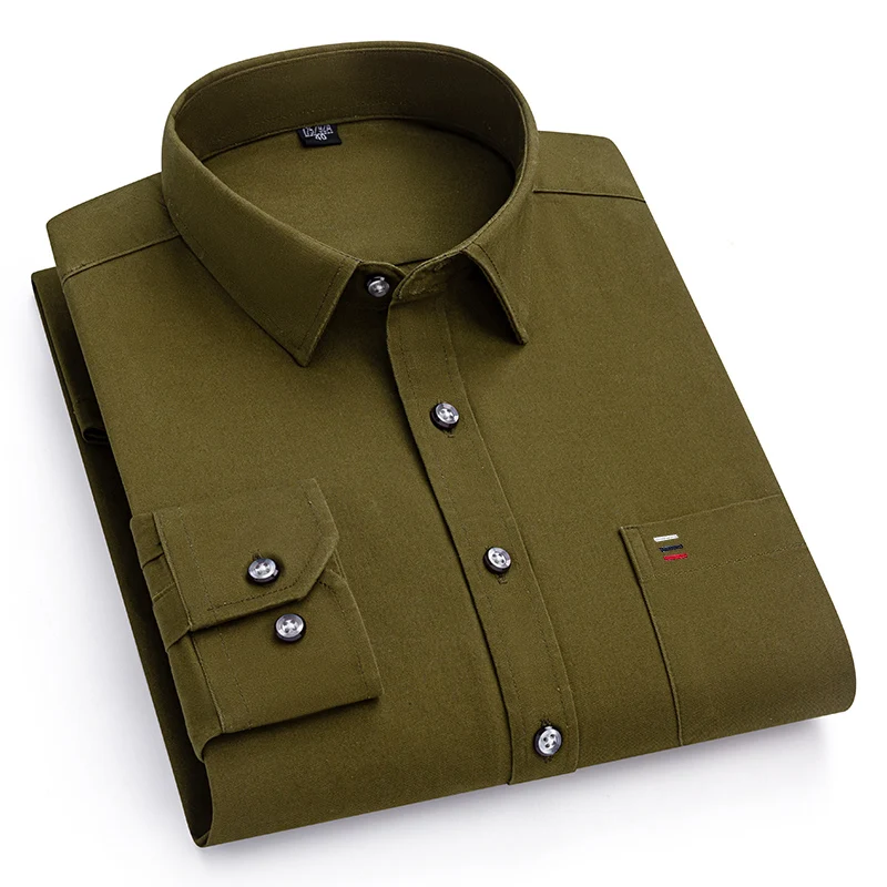 100% Pure Cotton Men's Shirts Long Sleeve Solid Soft Regular Fit Formal Dress Shirt Social Blouse Male Clothes 6XL 7XL - Image 6
