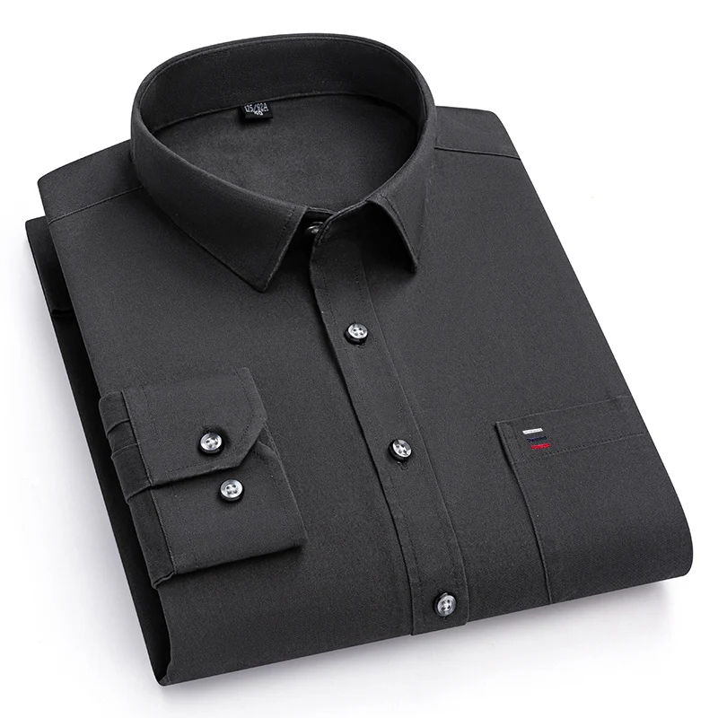 100% Pure Cotton Men's Shirts Long Sleeve Solid Soft Regular Fit Formal Dress Shirt Social Blouse Male Clothes 6XL 7XL - Image 4